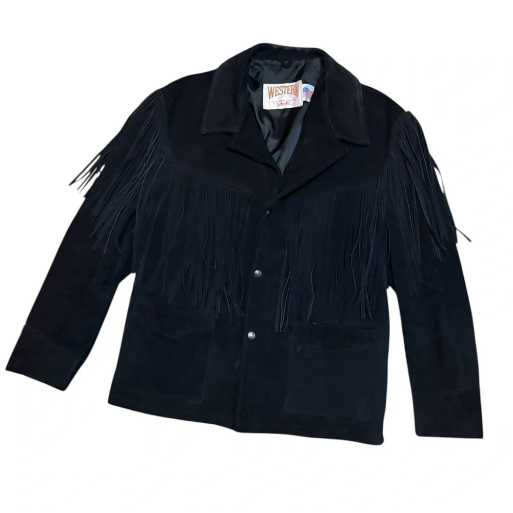 Vintage Schott NYC "Western" Suede Fringe Jacket - Men's 42 - Picture 2 of 15